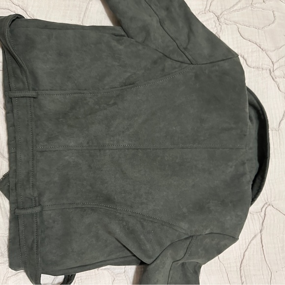 Green Faux Suede Moto Jacket - Picture 3 of 3